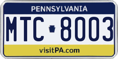 PA license plate MTC8003