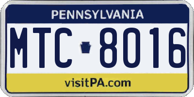 PA license plate MTC8016