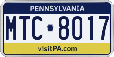PA license plate MTC8017