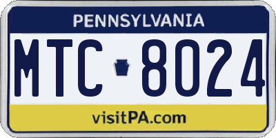 PA license plate MTC8024
