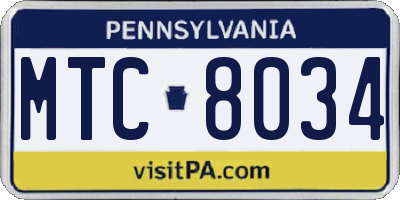 PA license plate MTC8034