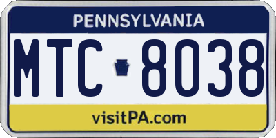 PA license plate MTC8038