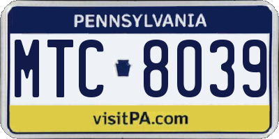 PA license plate MTC8039