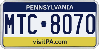 PA license plate MTC8070
