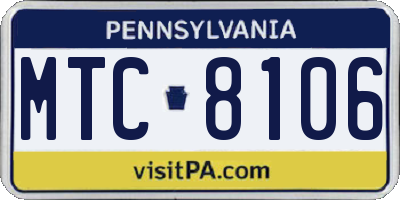 PA license plate MTC8106