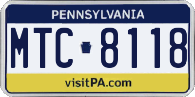 PA license plate MTC8118