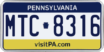 PA license plate MTC8316