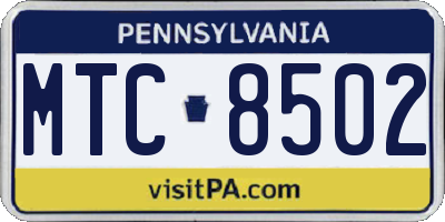 PA license plate MTC8502