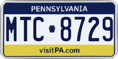 PA license plate MTC8729