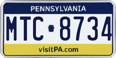PA license plate MTC8734
