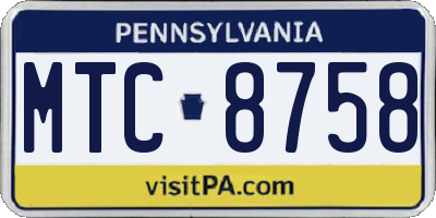 PA license plate MTC8758