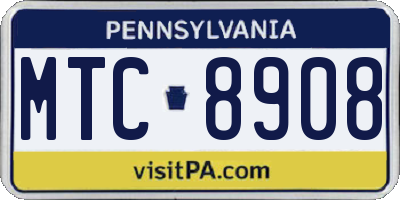 PA license plate MTC8908