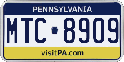 PA license plate MTC8909