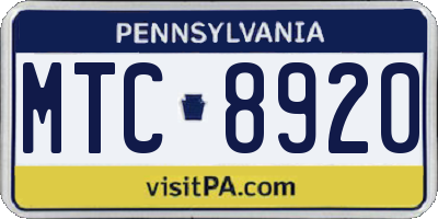 PA license plate MTC8920