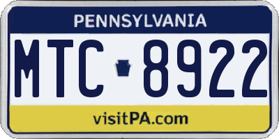 PA license plate MTC8922