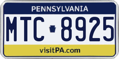 PA license plate MTC8925