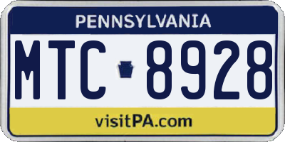 PA license plate MTC8928