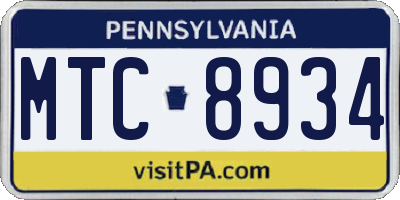 PA license plate MTC8934