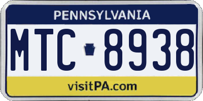 PA license plate MTC8938