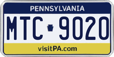 PA license plate MTC9020