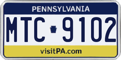 PA license plate MTC9102