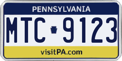 PA license plate MTC9123