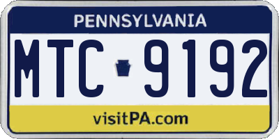 PA license plate MTC9192