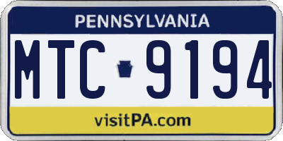 PA license plate MTC9194