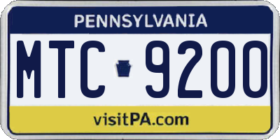 PA license plate MTC9200