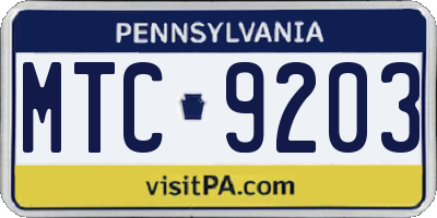 PA license plate MTC9203