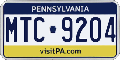 PA license plate MTC9204