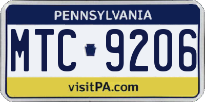 PA license plate MTC9206