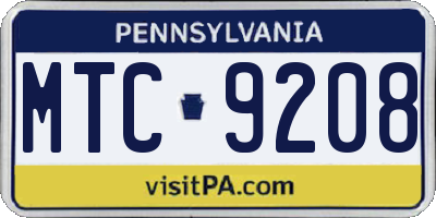 PA license plate MTC9208