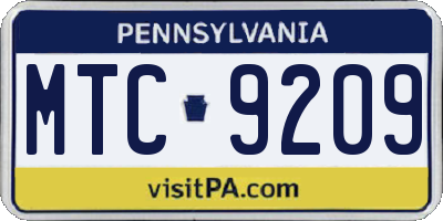 PA license plate MTC9209