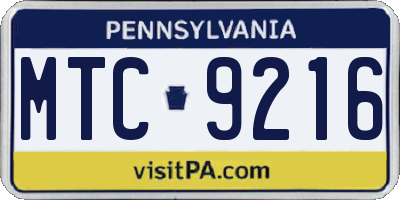 PA license plate MTC9216