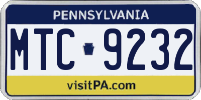 PA license plate MTC9232