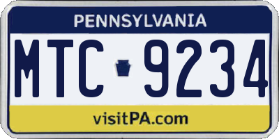PA license plate MTC9234