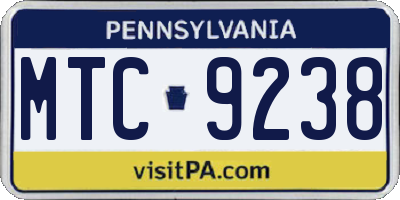 PA license plate MTC9238