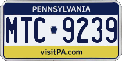 PA license plate MTC9239