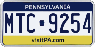 PA license plate MTC9254