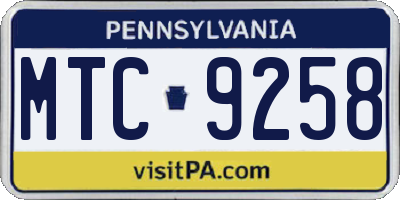 PA license plate MTC9258