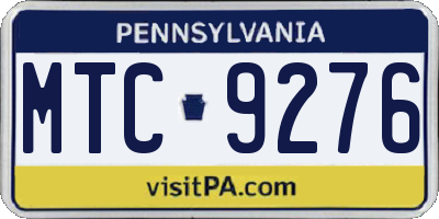 PA license plate MTC9276
