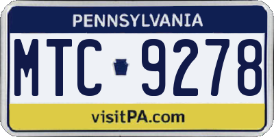 PA license plate MTC9278