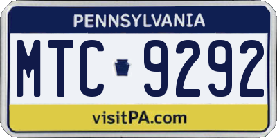 PA license plate MTC9292