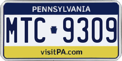 PA license plate MTC9309