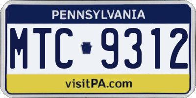 PA license plate MTC9312