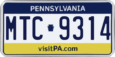 PA license plate MTC9314