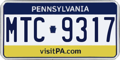PA license plate MTC9317