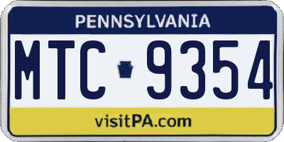 PA license plate MTC9354