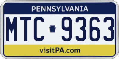 PA license plate MTC9363